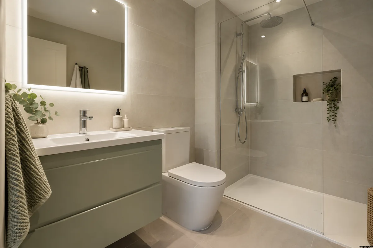 Modern bathroom vanity, tap and storage details