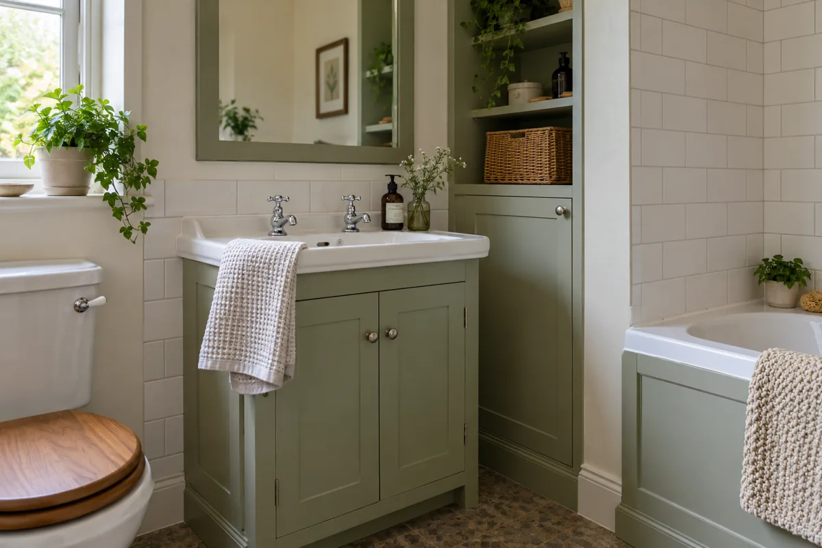 Traditional bathroom vanity, tap and storage details